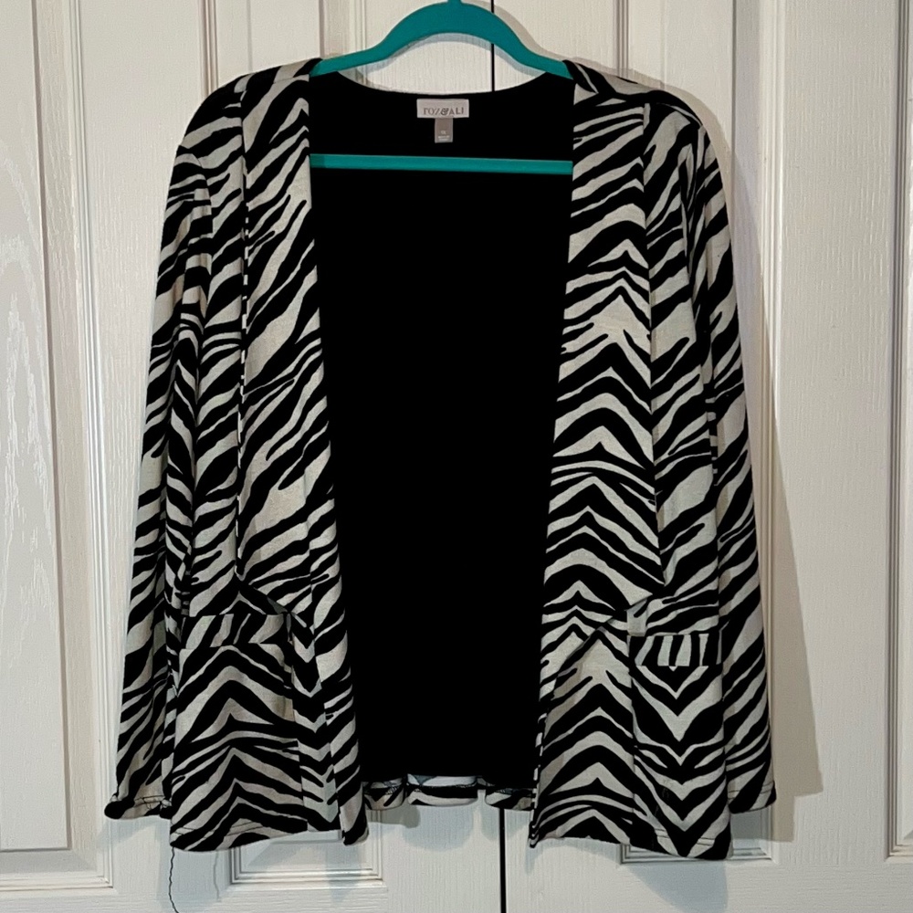 Roz&Ali Zebra Print Open Front Cardigan Sz 1x - image 1